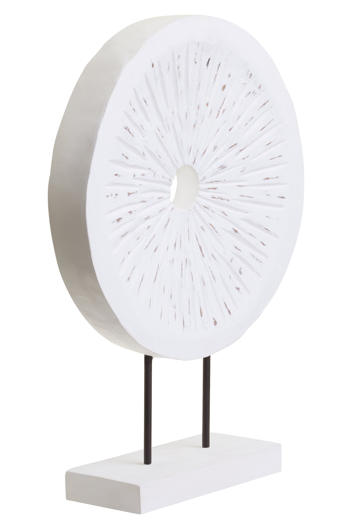 Fidel Distressed White Carved Wood Large Round Sculpture