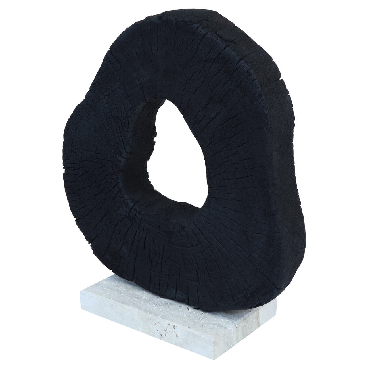 Tibor Black Mango Wood Sculpture With Travertine Base