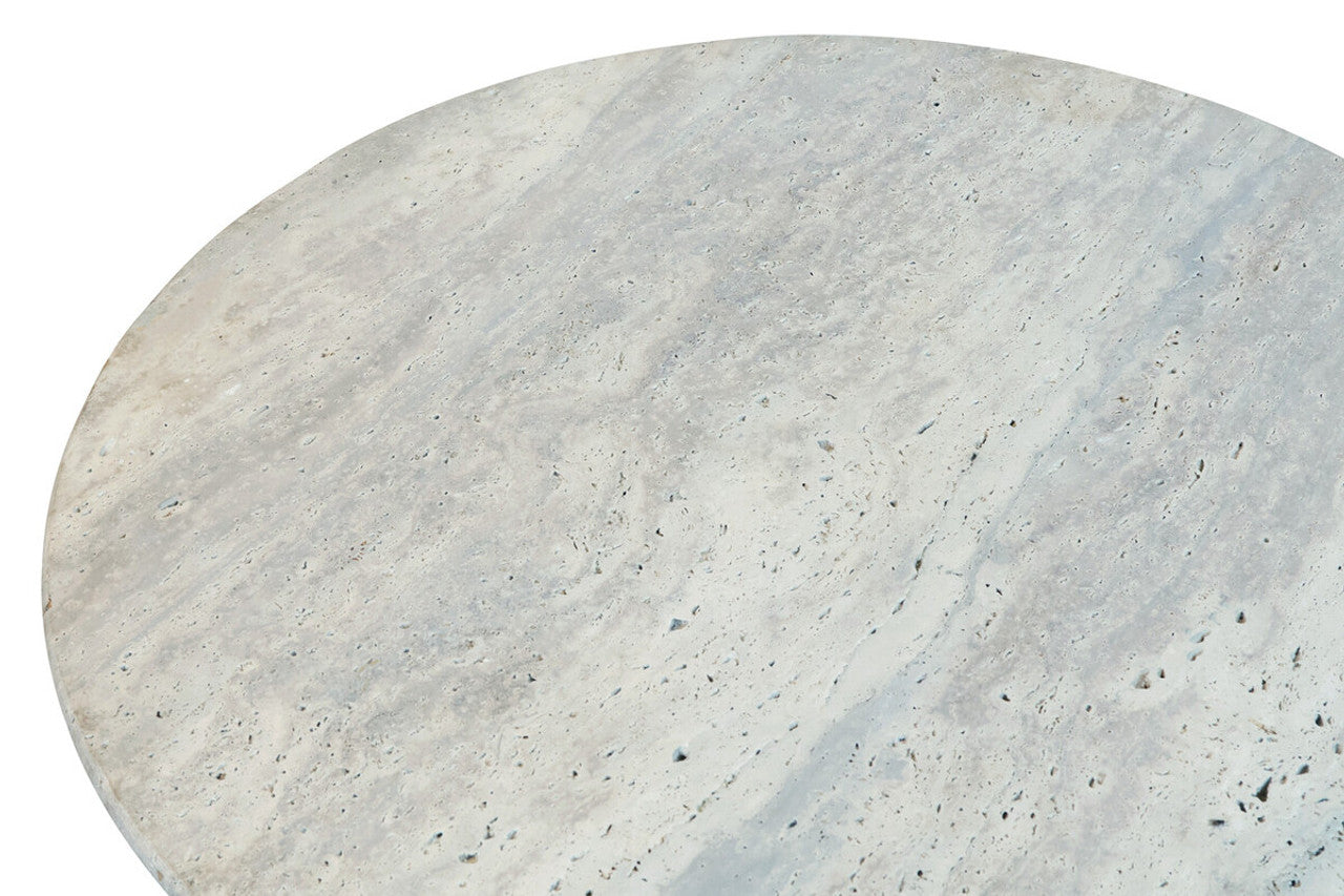 Walton Travertine Top Coffee Table with Black Acacia Wood Base