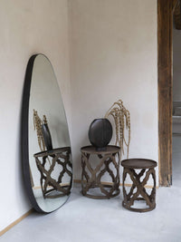 Organic Oversized Metal Framed Mirror Oak Wood Finish 150x86cm