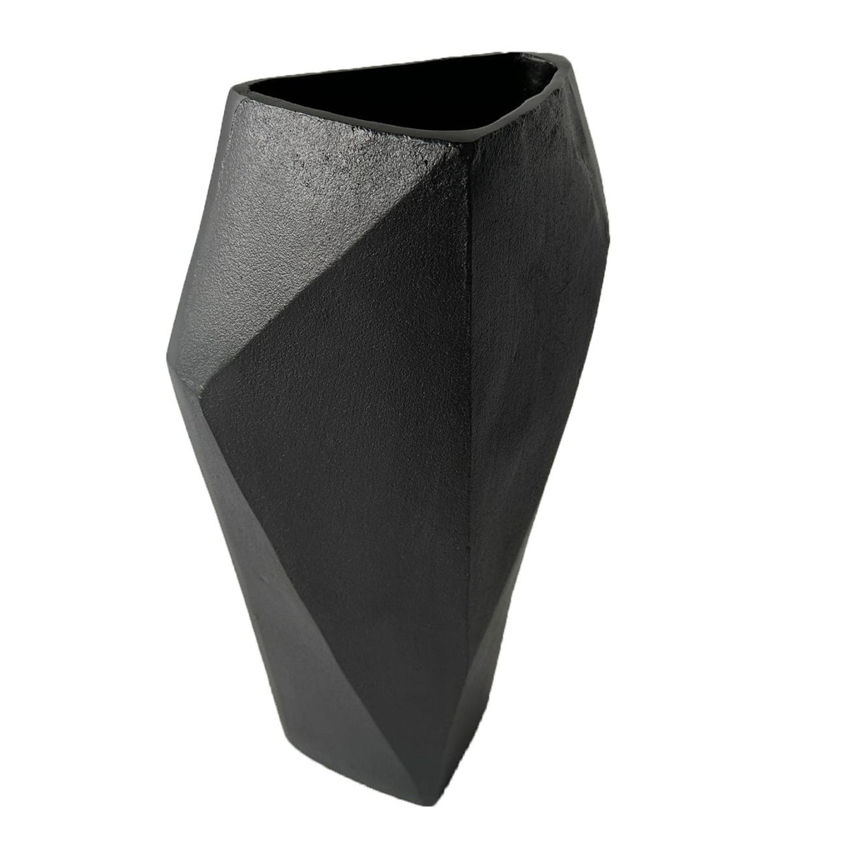 Cast Aluminium Faceted Charcoal Black Vase