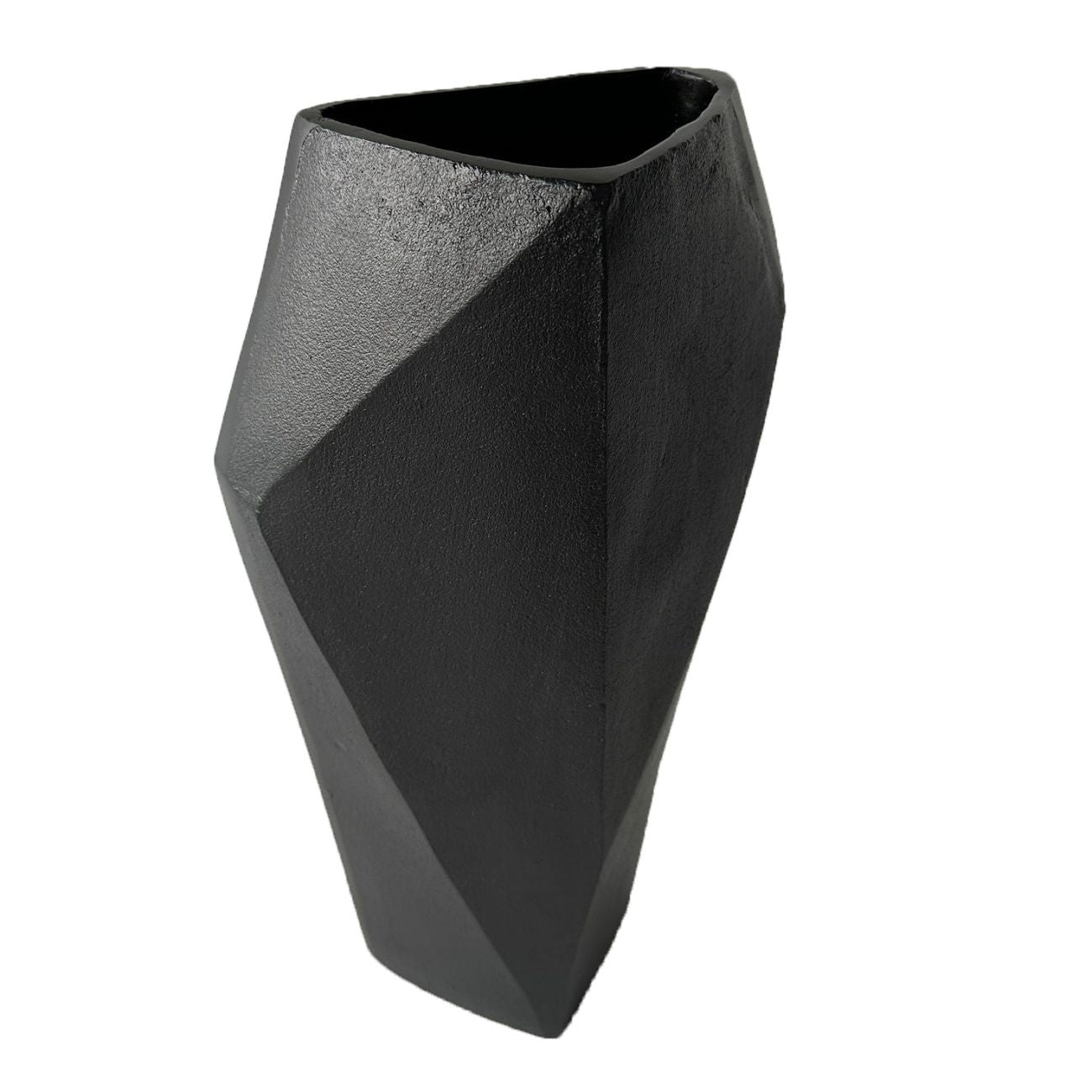 Cast Aluminium Faceted Charcoal Black Vase