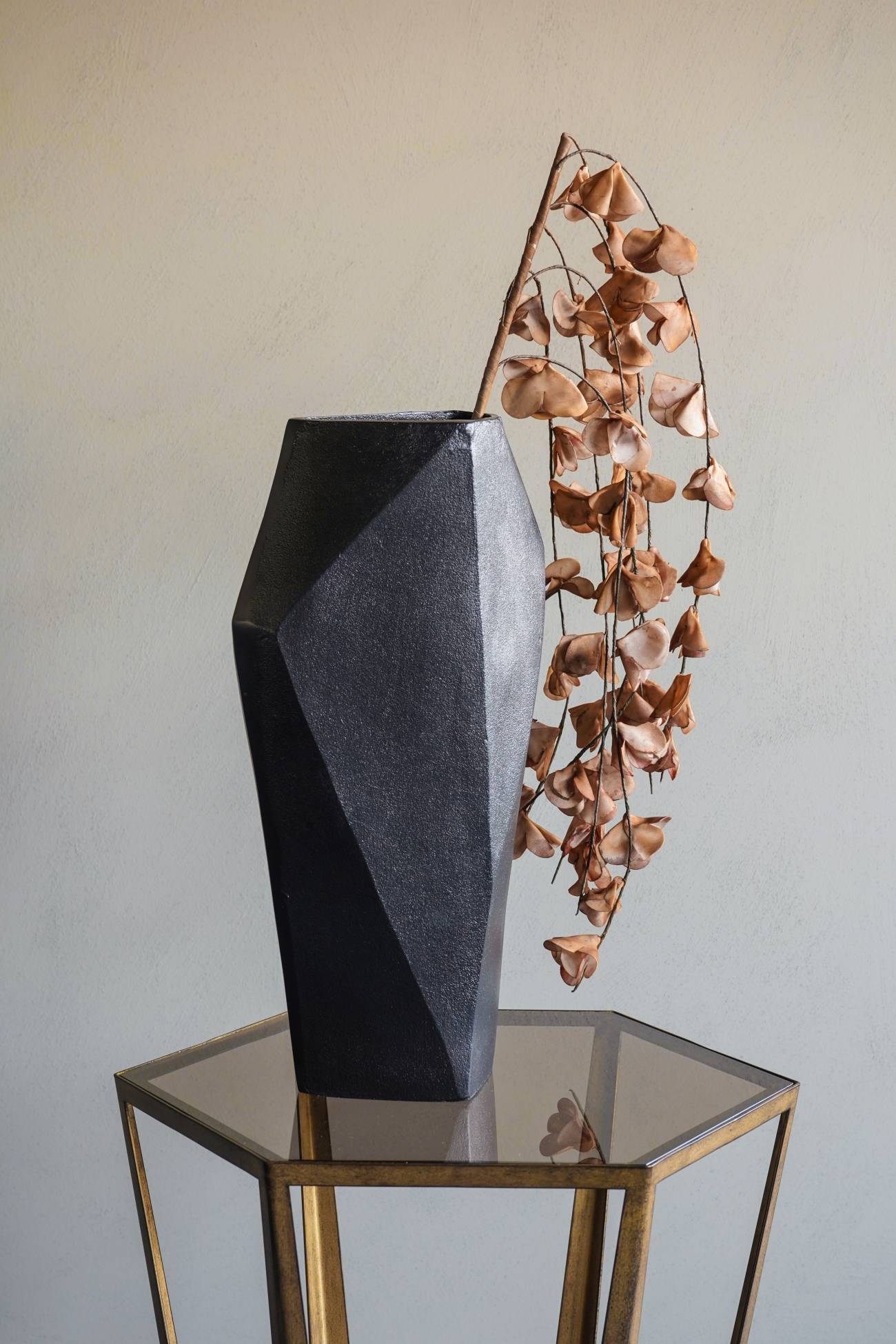 Cast Aluminium Faceted Charcoal Black Vase