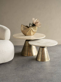 Clifton II Antique Brass and Light Travertine Coffee Table Large