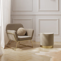 Lara Beige Velvet Large Pouffe
