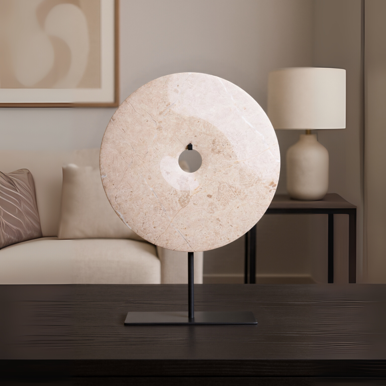 Zoro Large Cream Marble Round Disc Sculpture