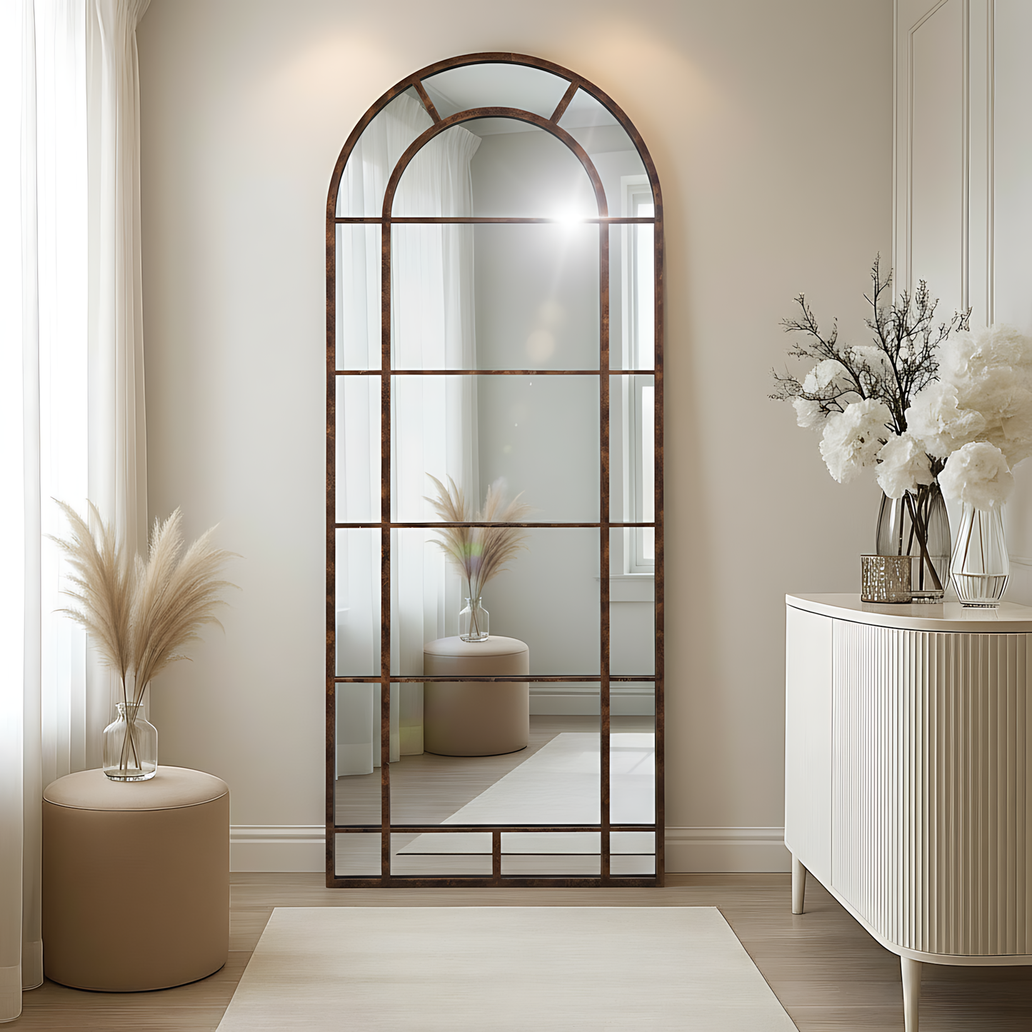 Rust Effect Large Arched Window Mirror