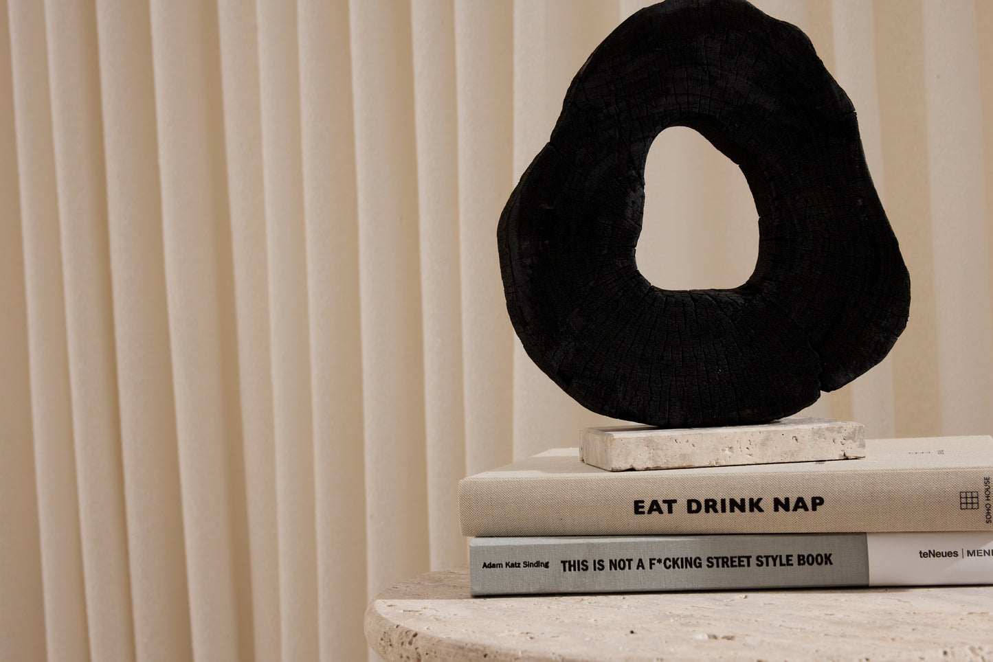 Tibor Black Mango Wood Sculpture With Travertine Base