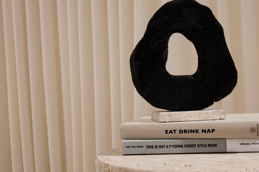 Tibor Black Mango Wood Sculpture With Travertine Base