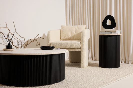 Ozzero Ivory Boucle Curved Armchair