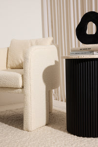 Walton Travertine Top Side Table with Black Acacia Wood Base