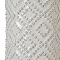 White Beaded Ceramic Lamp With Linen Shade