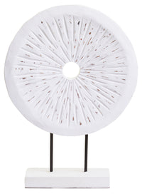Fidel Distressed White Carved Wood Large Round Sculpture