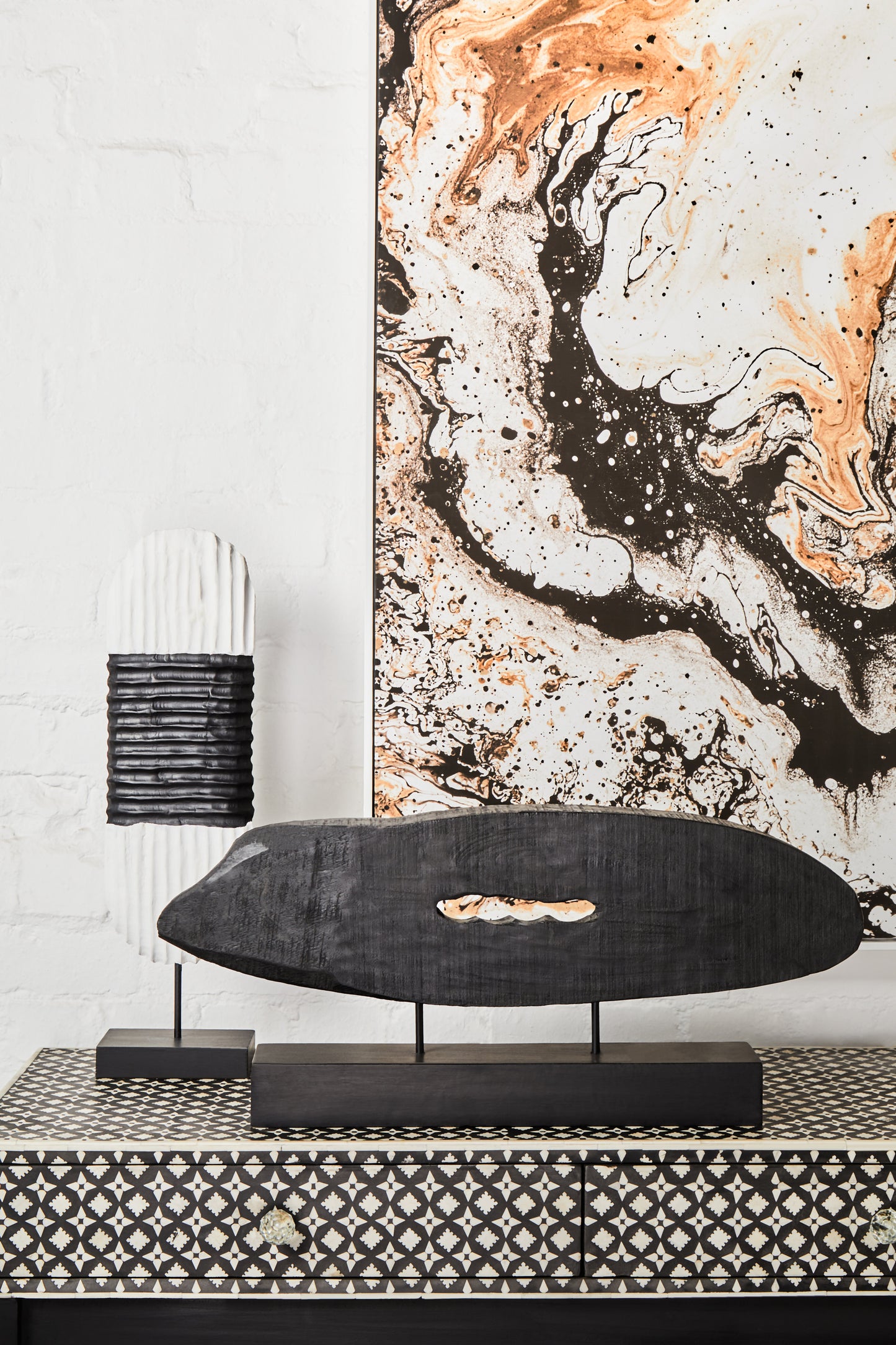 Fidel Rustic Black Horizontal Mango Wood Slice Sculpture
