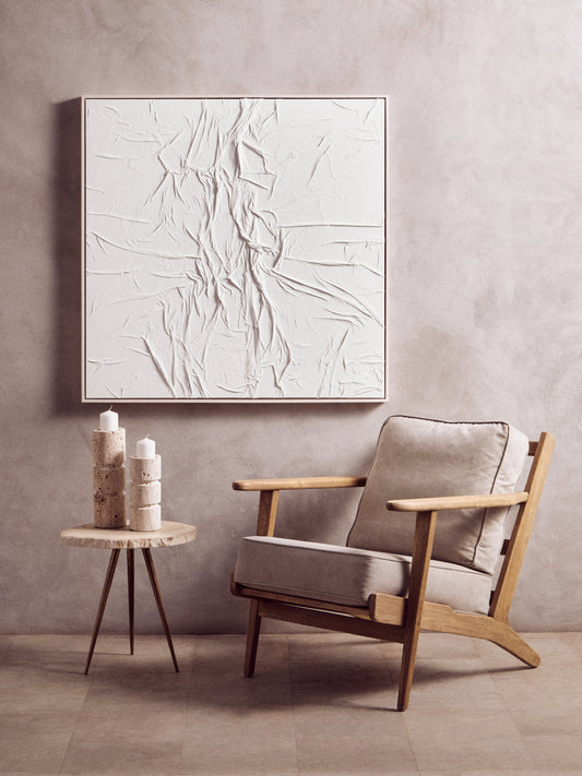 Astratto Canvas White Pleated Fabric Hand Painted Wall Art