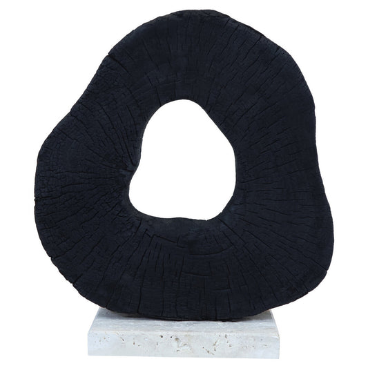 Tibor Black Mango Wood Sculpture With Travertine Base