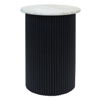 Walton Travertine Top Side Table with Black Acacia Wood Base