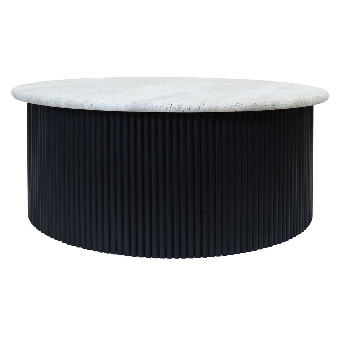 Walton Travertine Top Coffee Table with Black Acacia Wood Base