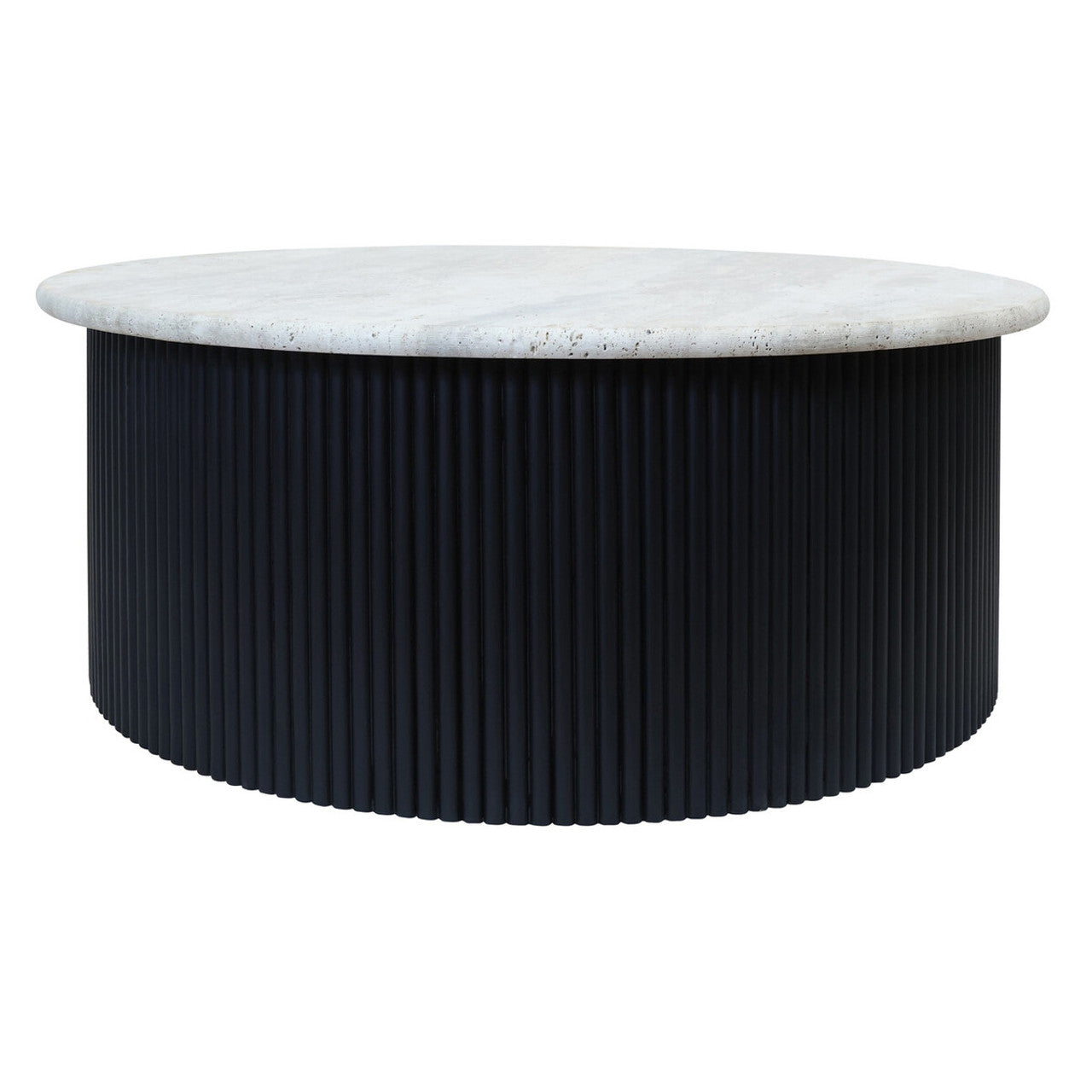 Walton Travertine Top Coffee Table with Black Acacia Wood Base