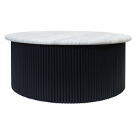 Walton Travertine Top Coffee Table with Black Acacia Wood Base