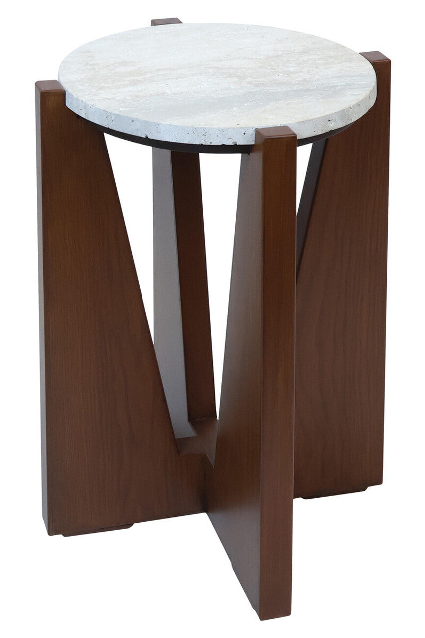 Winton Travertine Top Side Table With Acacia Wood Frame