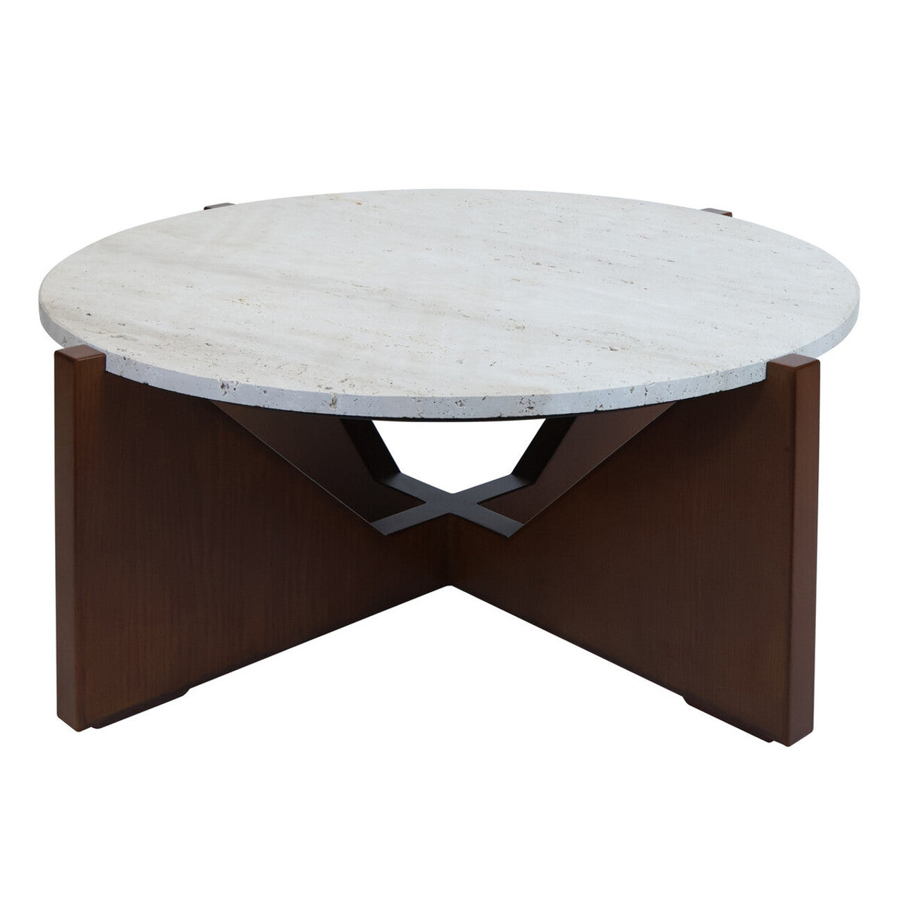 Winton Travertine Top Coffee Table With Acacia Wood Frame