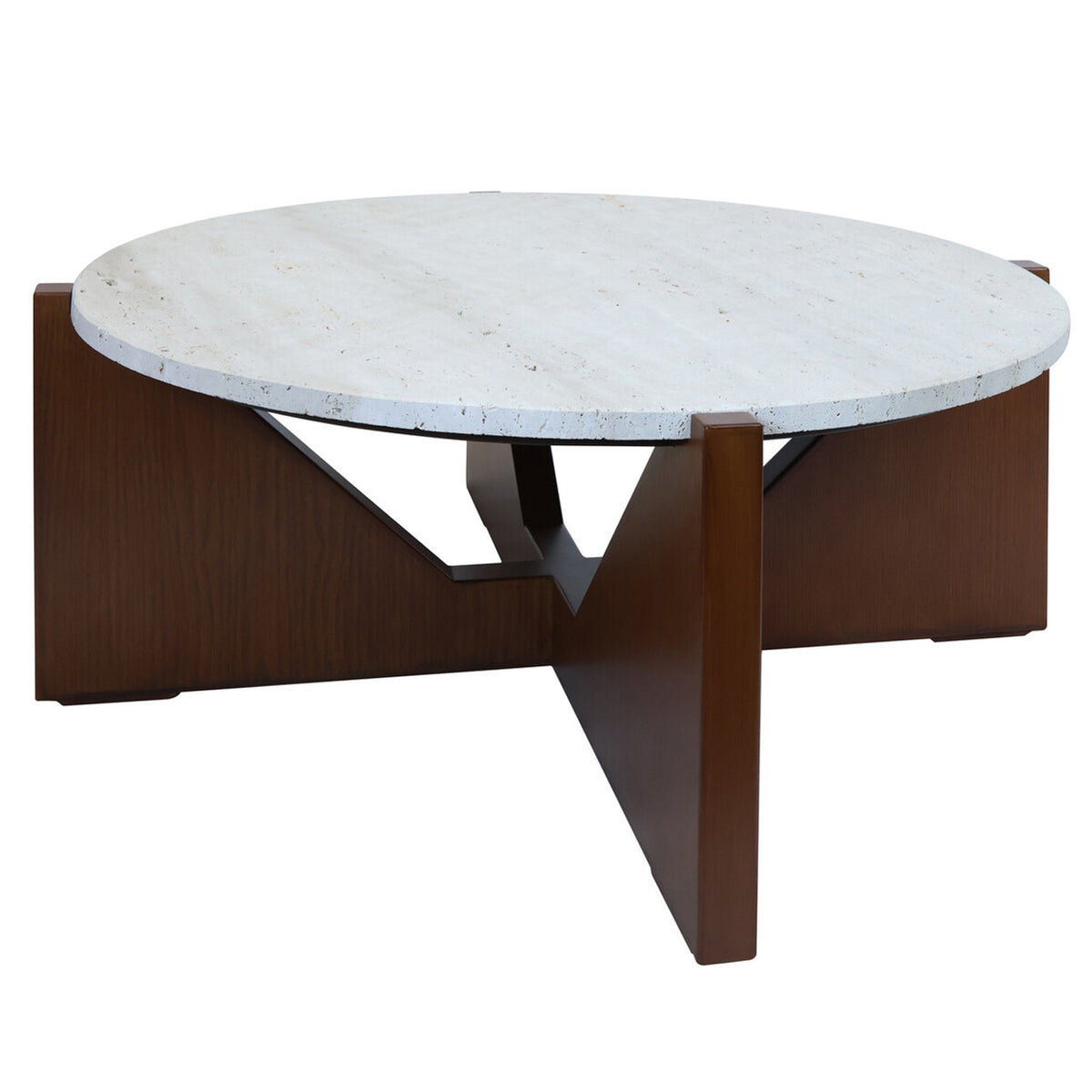 Winton Travertine Top Coffee Table With Acacia Wood Frame