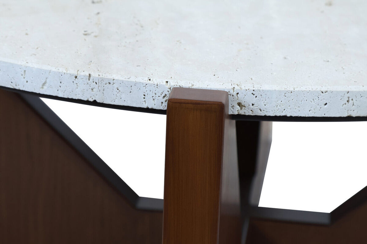 Winton Travertine Top Coffee Table With Acacia Wood Frame