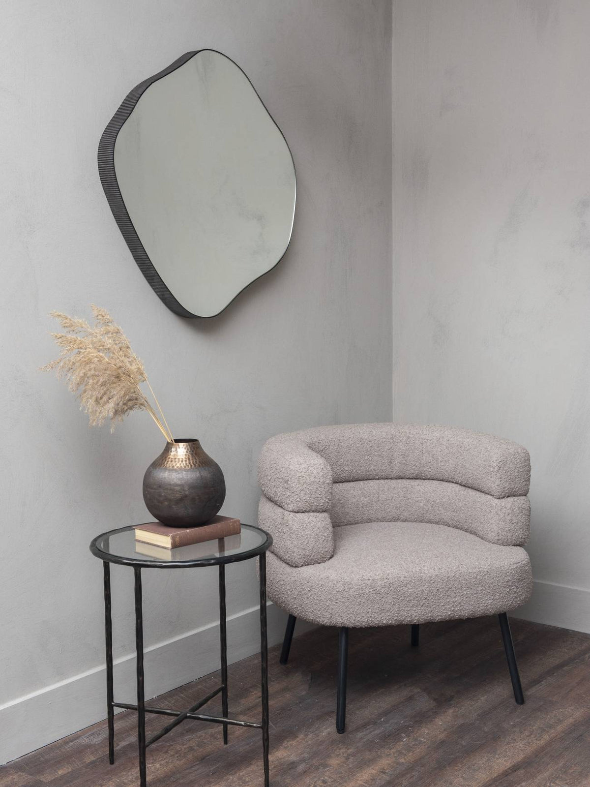 Organic Metal Framed Mirror Oak Wood Finish Medium 77x81cm