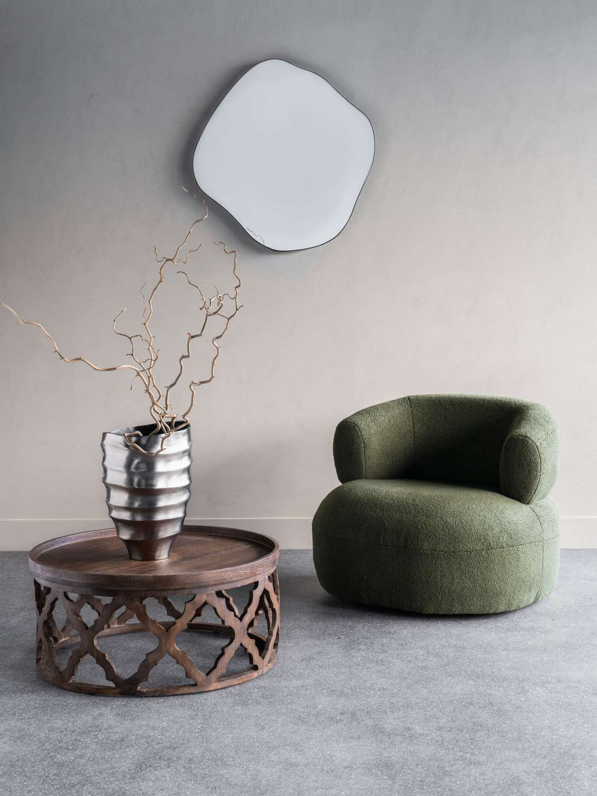 Organic Metal Framed Mirror Oak Wood Finish Medium 77x81cm