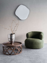 Organic Metal Framed Mirror Oak Wood Finish Medium 77x81cm