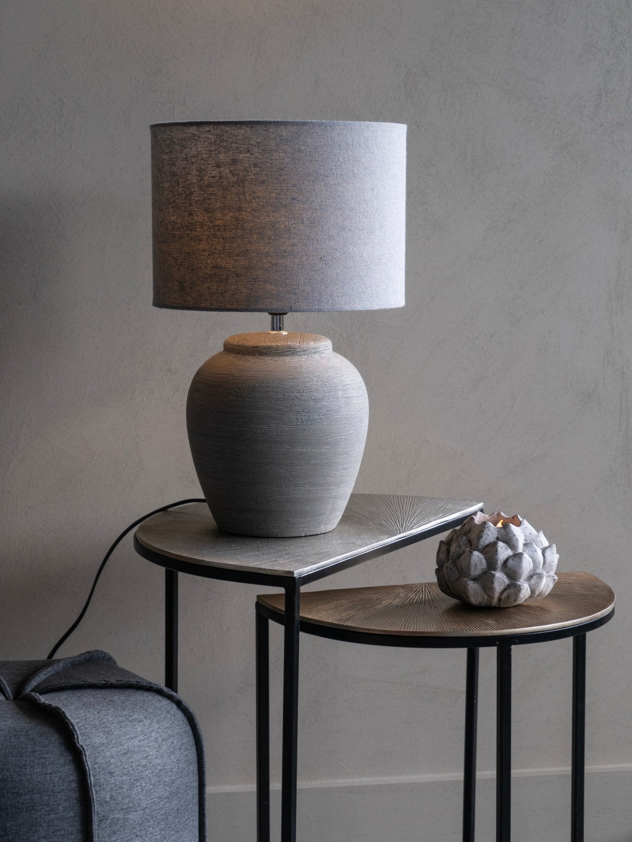 Baslow Etched Grey Small Ceramic Lamp with Shade