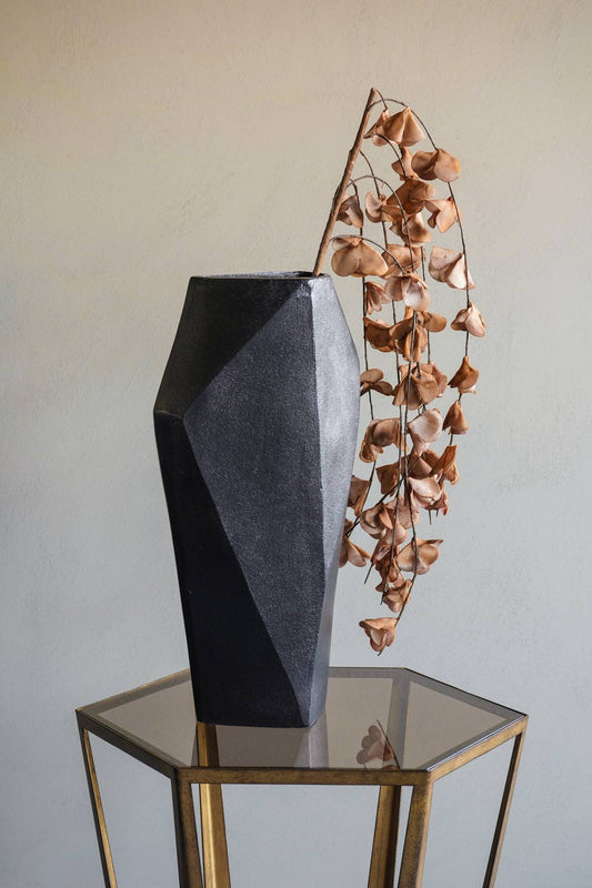 Cast Aluminium Faceted Charcoal Black Vase