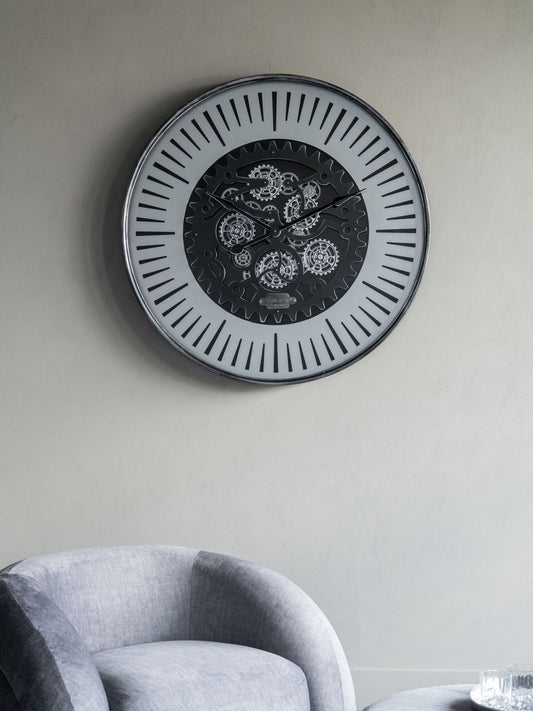 Palladium Wall Clock with Moving Cogs Black Nickel 100cm