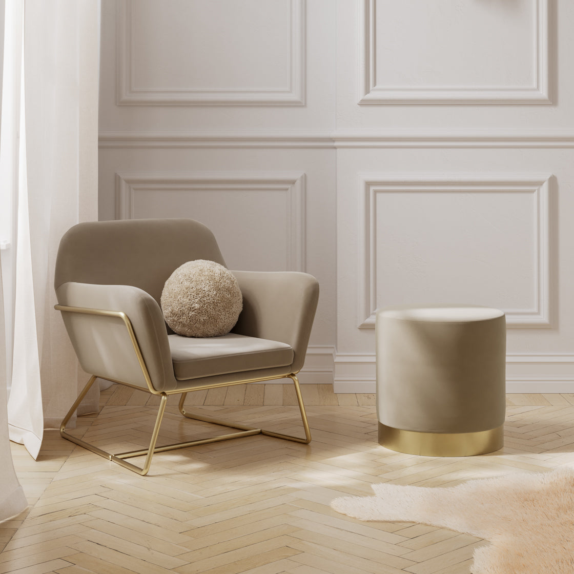 Lara Beige Velvet Large Pouffe