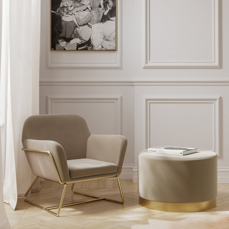 Lara Beige Velvet Large Pouffe