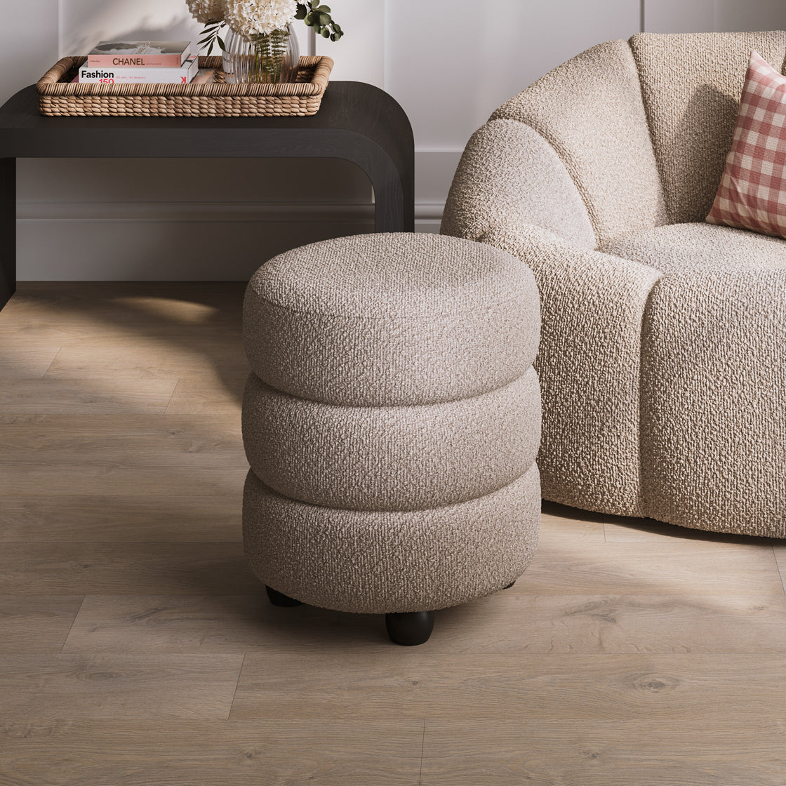 Emi Buff and Black Pouffe