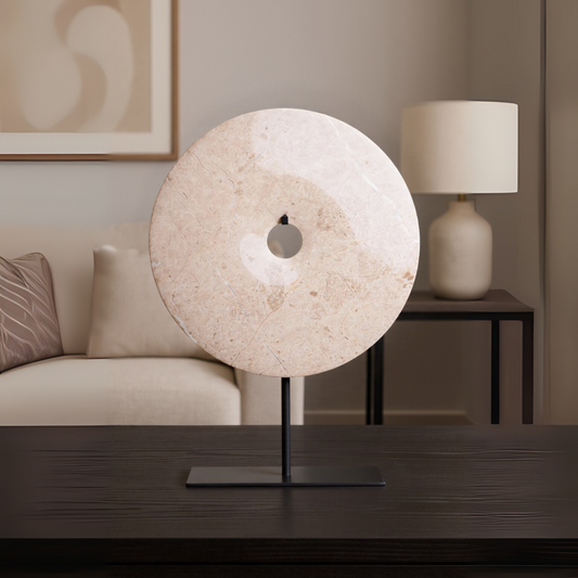 Zoro Large Cream Marble Round Disc Sculpture