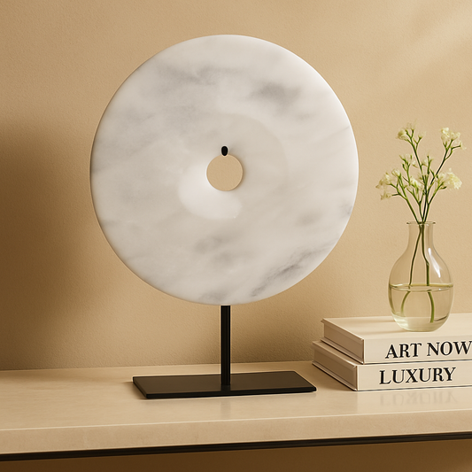 Zoro Large Round White Marble Disc Sculpture