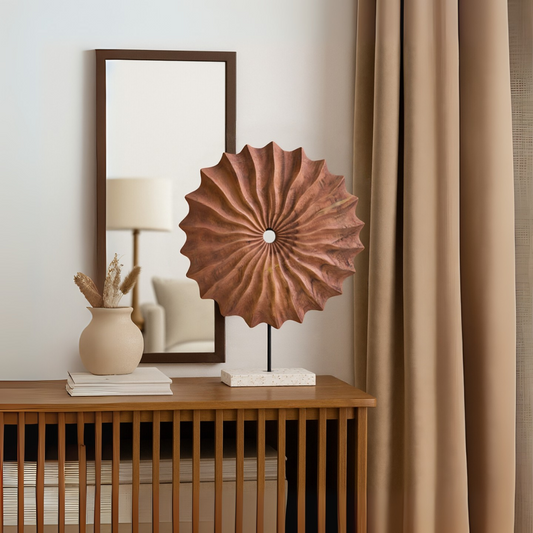 Westo Natural Wood Round Sculpture with Travertine Base