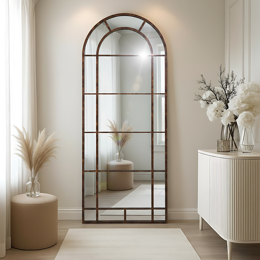 Rust Effect Large Arched Window Mirror