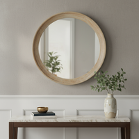 Washed Wood Round Framed Large Mirror