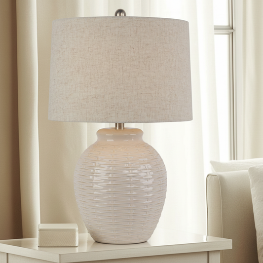 Basketweave Ceramic Table Lamp With Linen Shade