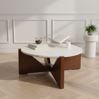 Winton Travertine Top Coffee Table With Acacia Wood Frame