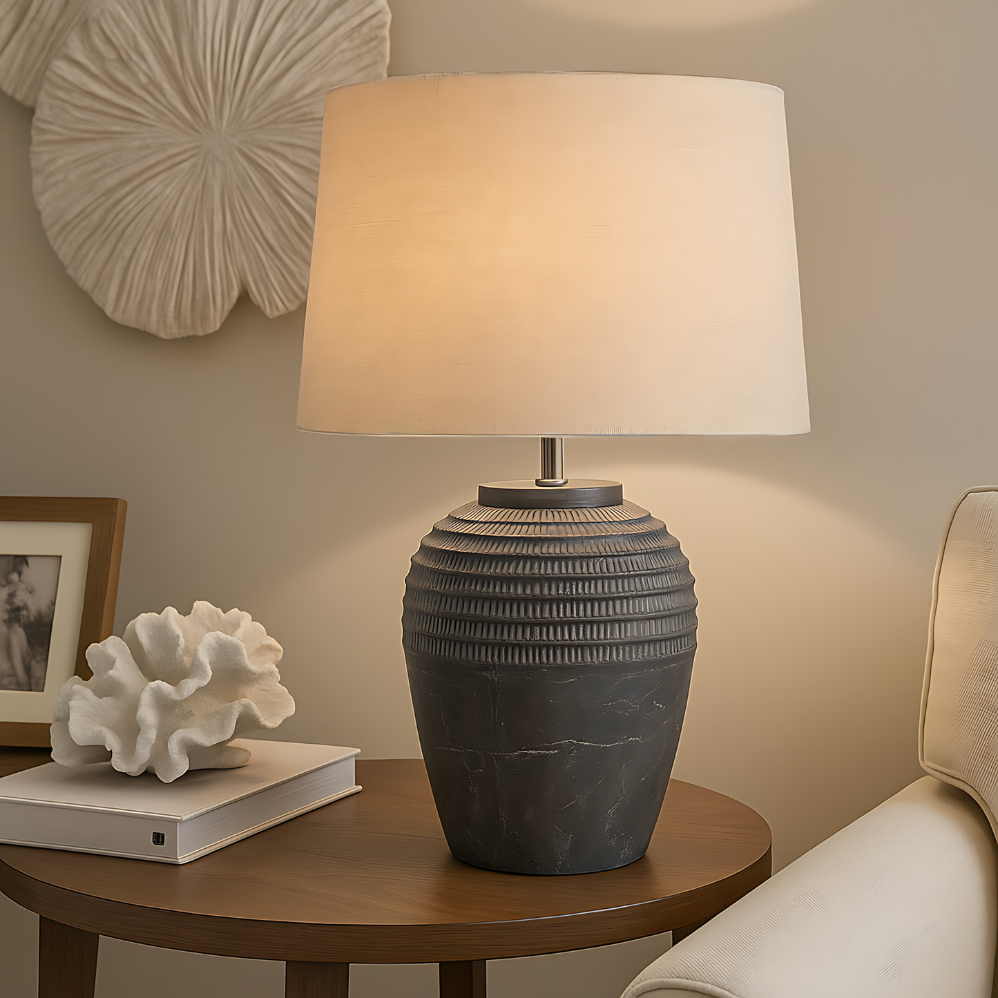 Amalfi Grey Stone Carved Lamp