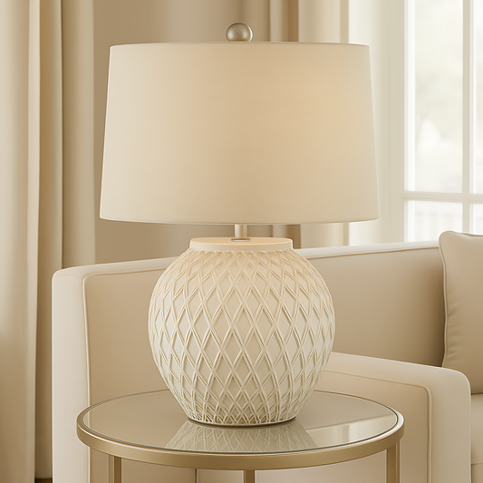 Lattice Ceramic Table Lamp With Linen Shade