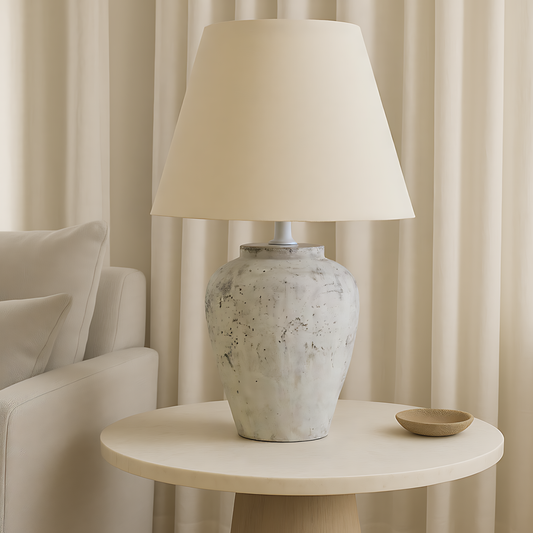 Darcy Antique White Table Lamp With Linen Shade