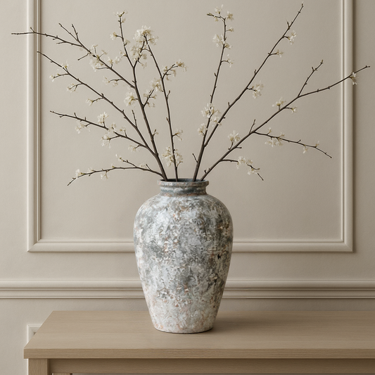 Aged Stone Tall Ceramic Vase