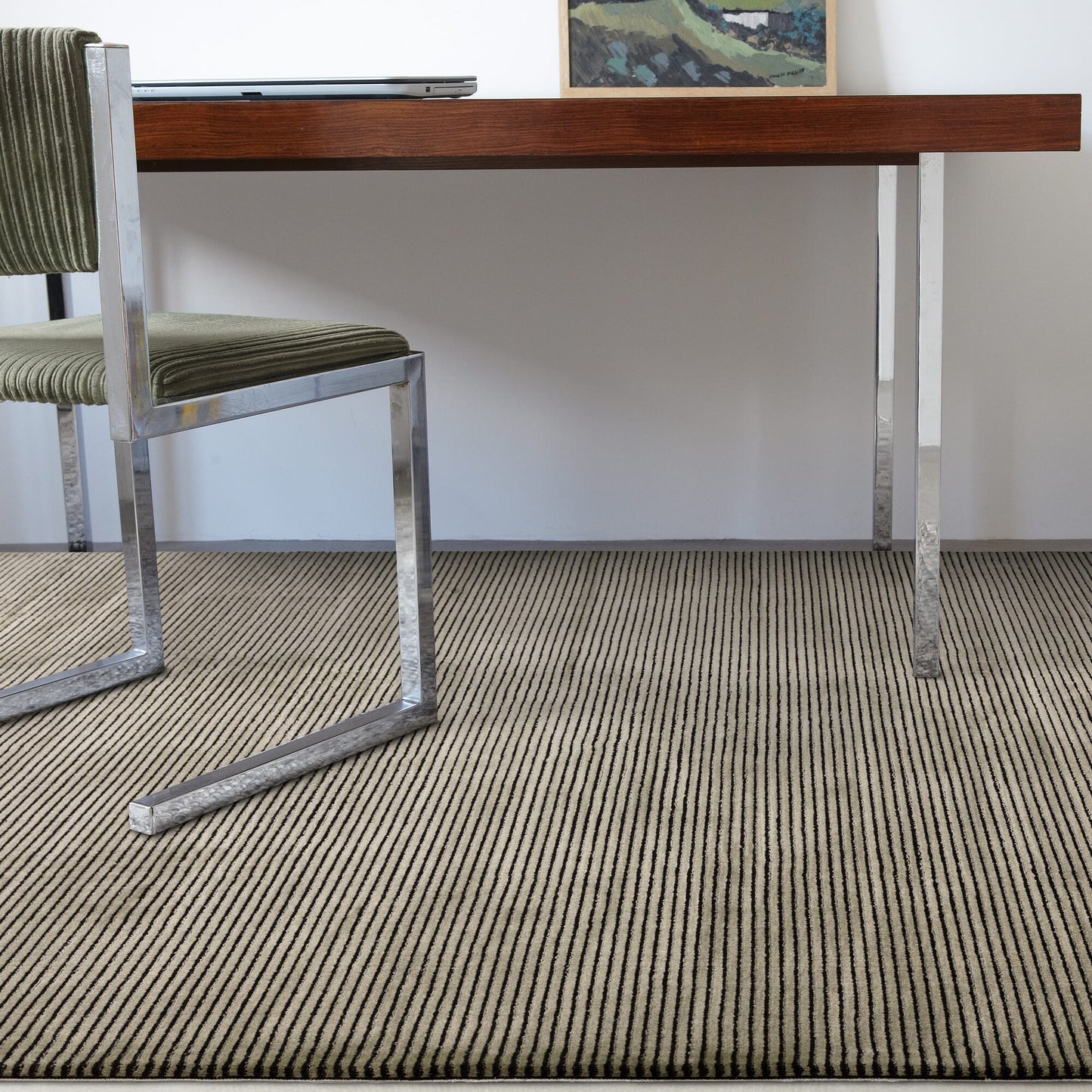 Kuza Plain Stripe Khaki Rug