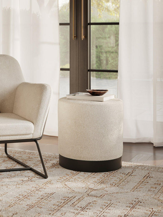 LARA POUFFE IVORY BOUCLE / MATTE BLACK SMALL